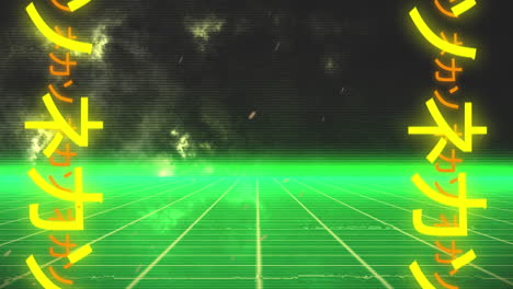 Animation-of-glowing-green-grid-moving-in-seamless-loop