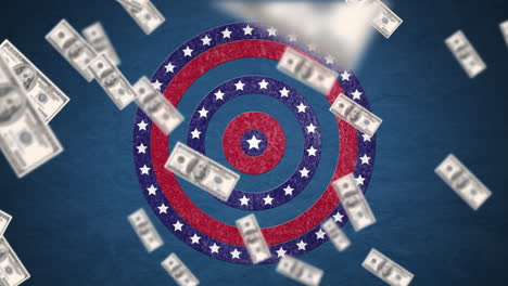 Animation-of-circles-spinning-with-American-flag--stars-and-stripes-with-American-dollar-banknotes
