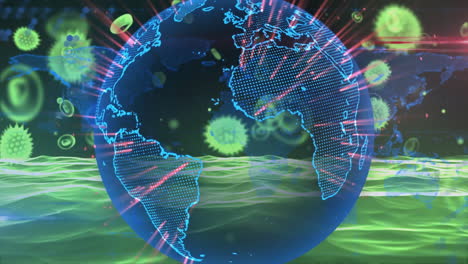 Animation-of-corona-virus-with-world-globe-in-background
