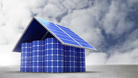 Animation-of-house-built-with-solar-panels-with-sky-in-the-background