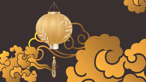 Digital-animation-of-floral-designs-and-lantern-floating-against-grey-background