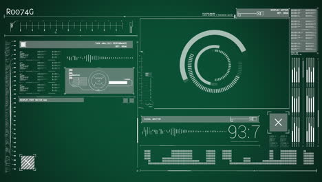 Animation-Von-Bildschirmen-Mit-Scope-Scanning,-Datenverarbeitung-Auf-Bildschirmen-Auf-Grünem-Hintergrund