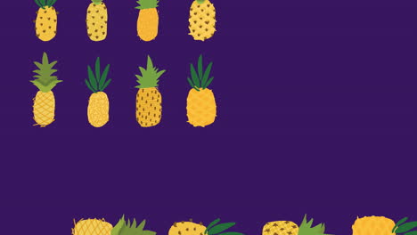 Digitale-Animation-Von-Lichtspuren-über-Mehreren-Ananas,-Die-Sich-Vor-Blauem-Hintergrund-Bewegen