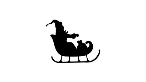 Digital-animation-of-black-silhouette-of-santa-claus-in-sleigh-against-white-background