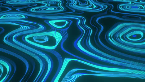 Animation-of-light-and-dark-blue-liquid-lines-moving-on-seamless-lines-on-black-background