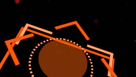 Animation-of-orange-geometric-abstract-shapes-over-orange-spots-in-background