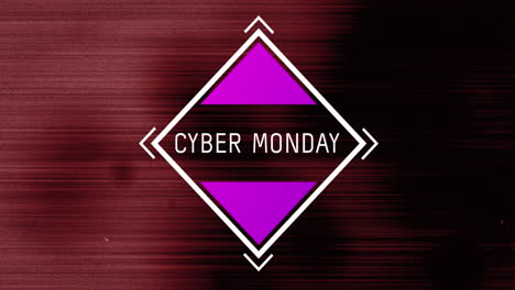 Animation-of-cyber-monday-text-in-white-frame-over-red-lines-on-distressed-background