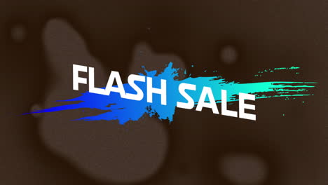 Animation-of-flash-sale-text-in-white-over-blue-to-green-paint-splash-on-splodges-on-brown