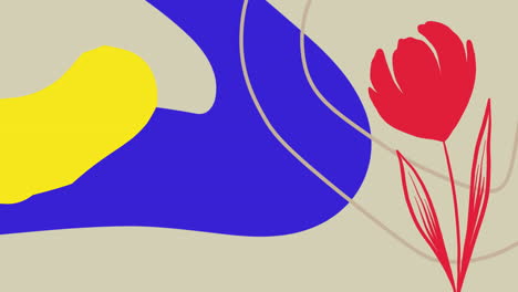 Animation-Blauer,-Roter-Und-Gelber-Abstrakter,-Lebendiger-Formen-Und-Linien,-Die-Sich-Auf-Beigem-Hintergrund-Bewegen