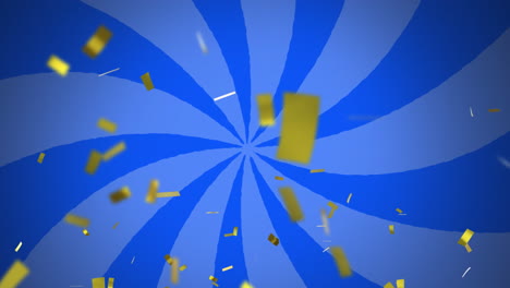 Animation-Von-Goldenem-Konfetti,-Das-über-Sich-Drehende-Blaue-Streifen-Fällt