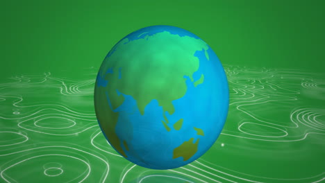 Spinning-globe-against-topography-on-green-background