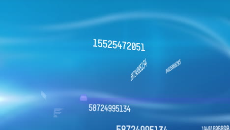 Animation-of-numbers-changing-and-data-processing-over-glowing-blue-background