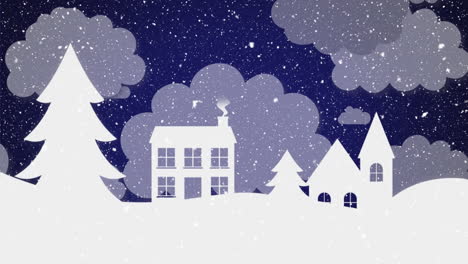 Digitale-Animation-Von-Schnee,-Der-über-Die-Winterlandschaft-Vor-Dem-Nachthimmel-Fällt