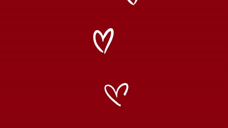 Herzformen-In-Weiß-Gezeichnet,-Die-Auf-Rotem-Hintergrund-Nach-Oben-Schweben