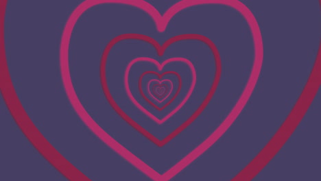 Moving-through-a-tunnel-of-concentric-pink-heart-outlines-on-purple-background