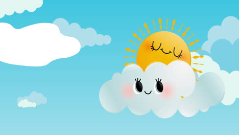 Animation-Der-Sonne,-Die-Auf-Einer-Weißen-Wolke-über-Dem-Blauen-Himmel-Schläft