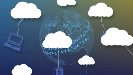 Animation-of-clouds-and-digital-icons-over-globe-with-numbers