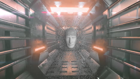 Animation-of-human-bust-formed-with-grey-particles-in-glowing-tunnel