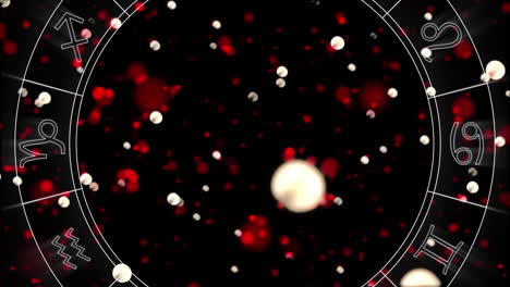 Animation-Eines-Sich-Drehenden-Sternzeichenrads-Mit-Lichtflecken-Auf-Schwarzem-Hintergrund