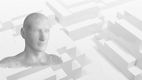 Animation-of-human-bust-formed-with-grey-particles-on-white-3d-blocks