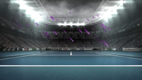 Animation-of-purple-light-trails-falling-over-sports-stadium