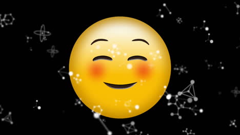 Animation-of-smile-emoji-icon-with-moving-of-connections-on-black-background