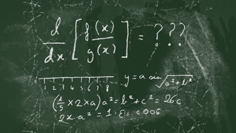 Animation-of-mathematical-equations-over-distressed-green-background