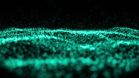 Animation-Grüner-Partikel-In-Wellenförmigen-Konturen-Auf-Schwarzem-Hintergrund