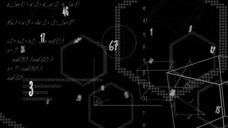 Animation-of-mathematical-equations-and-shapes-on-black-background