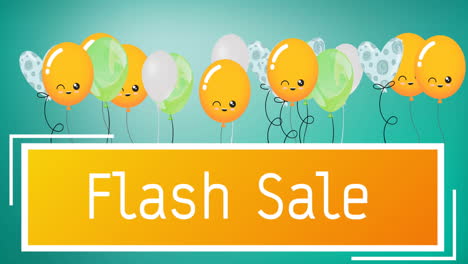 Animation-Von-Flash-Sale-Text-über-Luftballons-Auf-Grünem-Hintergrund