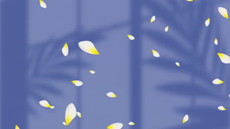 Animation-of-floral-pattern-with-petals-falling-and-copy-space-on-blue-background