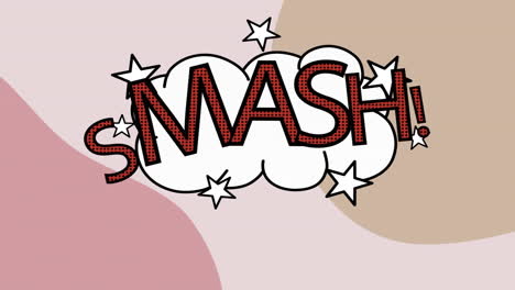 Animation-of-text-smash,-over-explosion,-on-pink-and-brown-background