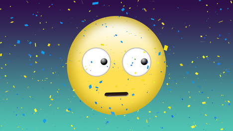 Animation-of-emoji-icon-with-confetti-on-blue-background