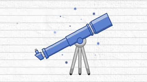 Digital-animation-of-telescope-icon-moving-against-white-line-paper