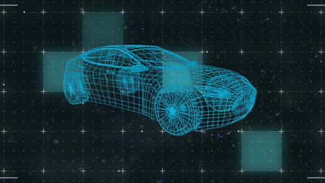 Animación-De-Dibujo-De-Automóviles-En-3D-Y-Procesamiento-De-Datos-En-Cuadrícula-Con-Falla