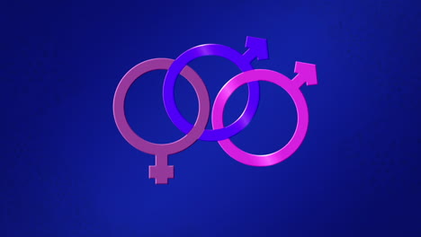 Animation-Eines-Bisexuellen-Symbols,-Lila-Und-Rosa-Weibliche-Und-Zwei-Männliche-Geschlechtssymbole-Auf-Rosa-Und-Blau