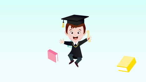Graduated-boy-and-multiple-books-icon-against-blue-gradient-background