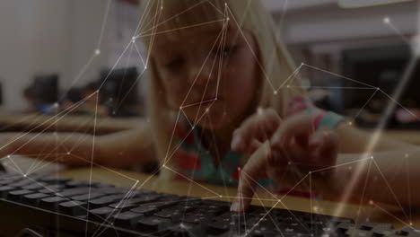Network-of-connections-against-caucasian-girl-using-computer-at-school