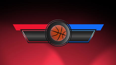 Digital-animation-of-sports-logo-for-game-events-with-basketball-icon-against-red-background