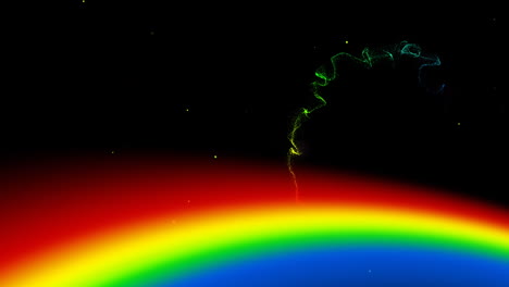 Animation-of-rainbow-and-colourful-light-trail-moving-on-black-background
