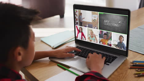 Schüler-Nutzt-Laptop-Für-Online-Unterricht-Zu-Hause,-Mit-Verschiedenen-Lehrern-Und-Klassen-Auf-Dem-Bildschirm