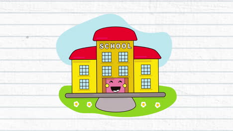 Animation-of-school-building-icon-over-white-background