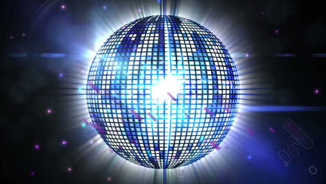 Animation-of-disco-ball-with-spotlights-and-graphic-music-equalizer