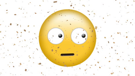 Animation-of-scared-emoji-icon-over-falling-confetti-on-white-background