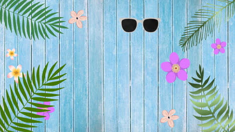 Animation-of-holiday-equipment-on-wooden-background