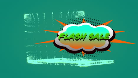 Animation-of-flash-sale-text-over-retro-speech-bubble-over-green-background