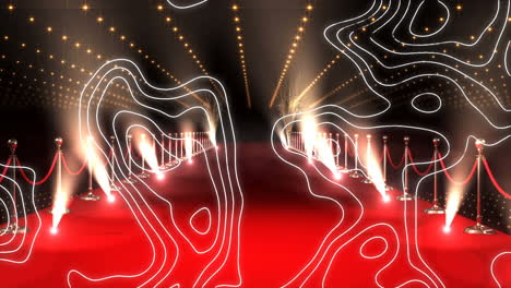 Animation-of-moving-contour-lines-over-red-carpet-venue-with-moving-spotlights