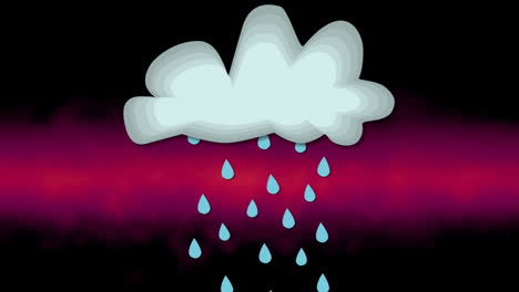 Animation-of-blue-raindrops-falling-from-light-grey-cloud-on-pink-and-black-background
