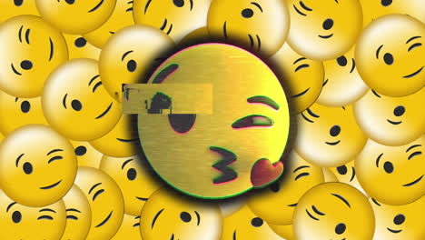 Glitch-Effekt-über-Einem-Kuss-Emoji-Im-Gesicht-Gegenüber-Mehreren-Zwinkernden-Gesichts-Emojis