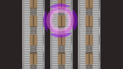 Animation-of-purple-security-lock-over-conveyor-belts-with-boxes